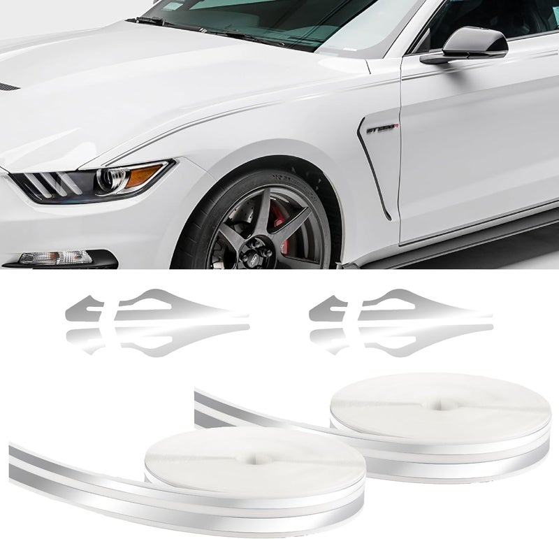 ecocstm Car Pinstriping Tape, Car Vinyl Tape Stripe Decal, Auto Striping Tape Emblems Trim,Car Body Side Stripe, Universal Car Decoration Accessories for Auto Home Door Instrument 2 Rolls×32 Ft (silver) - Image 1